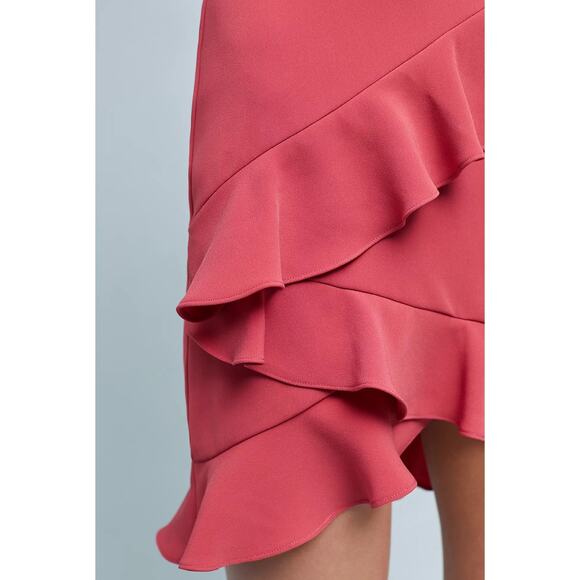 BHLDN Anthropologie Monique Lhuillier Asymmetrical Ruffle Mini Dress V Neck Pink - Picture 3 of 15